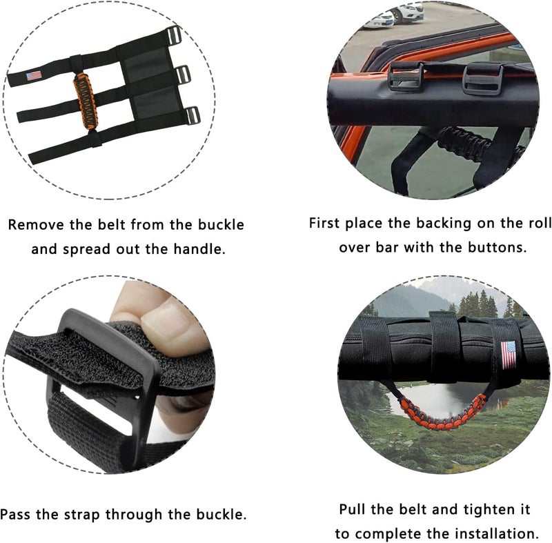 Kujunpao 4 X Roll Bar Grab Handles Grip Handle Compatible with Jeep Wrangler JLU JK JKU TJ YJ LJ JT JL & Gladiator JT 1955-2022 UTV & ATV(Orange) - Image 3